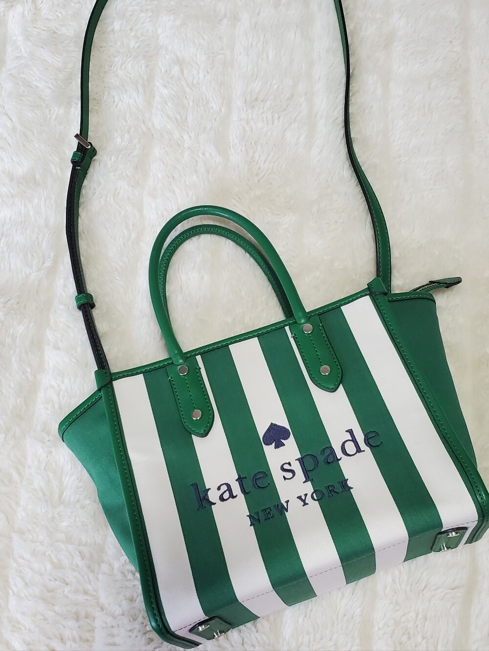kate spade Green & White Striped Crossbody Tote